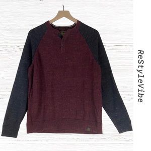 LUCKY BRAND Men’s Size M Medium Knit Sweater Pullover Henley Style Long Sleeve